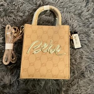 Bebe Gold Logo Mini Bag in Tan